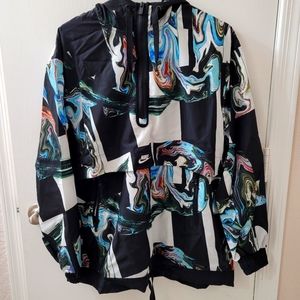 Nike Women's Black/Multi Marble-Print Half-Zip Hooded Jacket